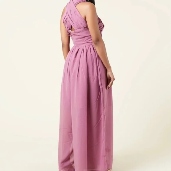 GrassFields African Designer Customized JumpSuit In Lilac With CrissCross Halter - Picture 4 of 5
